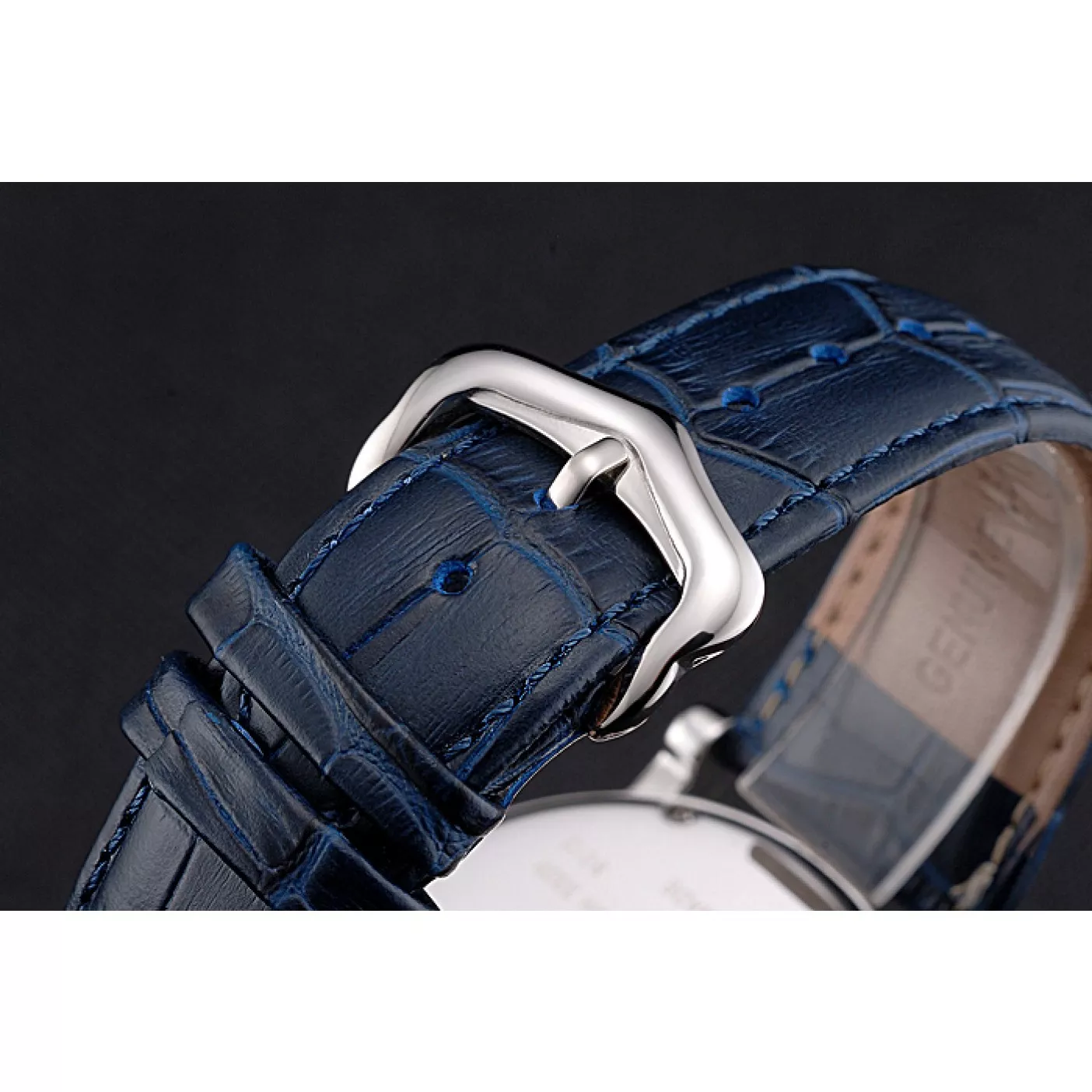 Affordable Cartier Rotonde Chronograph Black And White Dial Stainless Steel Case Blue Leather Strap 0124