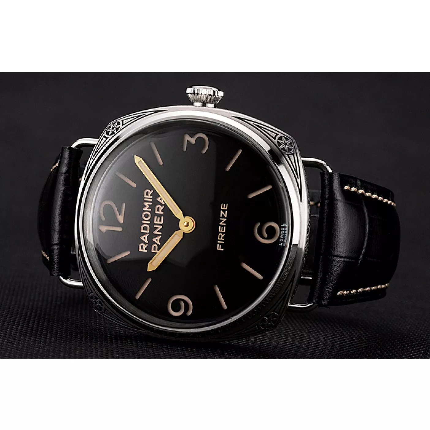 Cheap Swiss Panerai Radiomir 3 Days Acciaio "Firenze" Black Dial Stainless Steel Case Black Leather Strap 0124