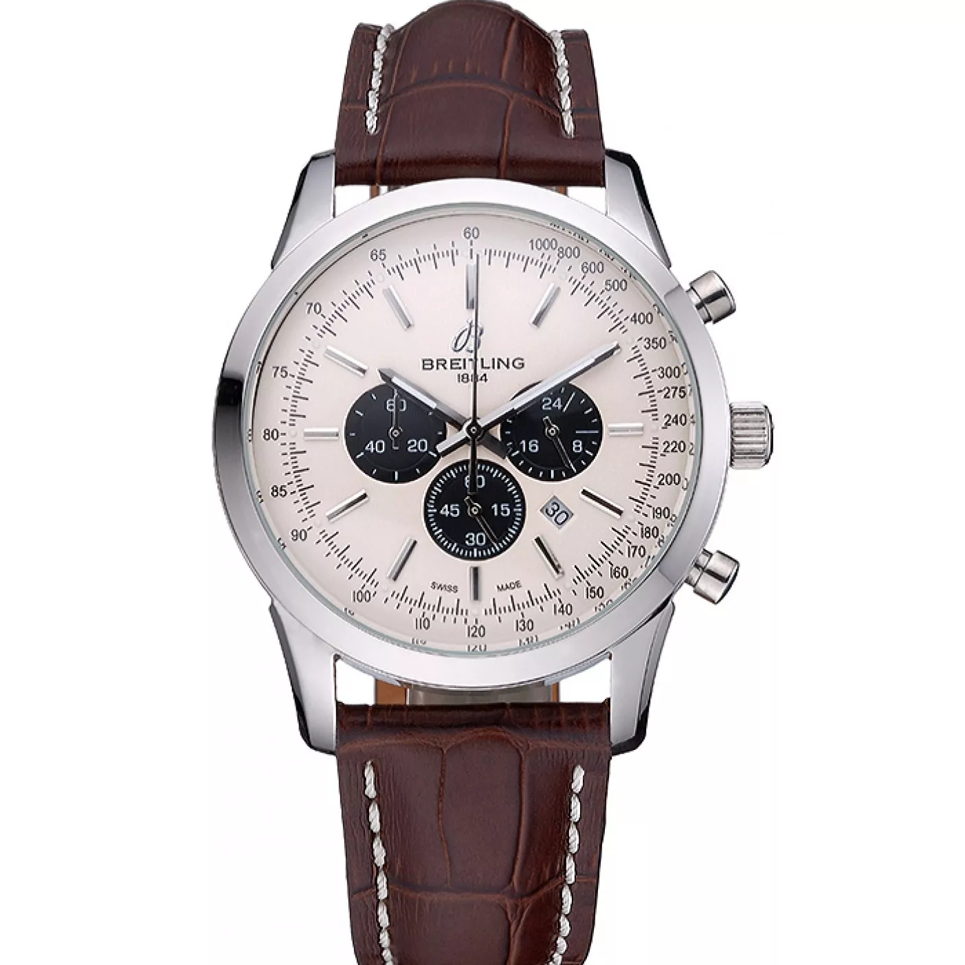 Cheap Breitling Transocean Chronograph White Dial Stainless Steel Case Brown Leather Bracelet 622243 0116