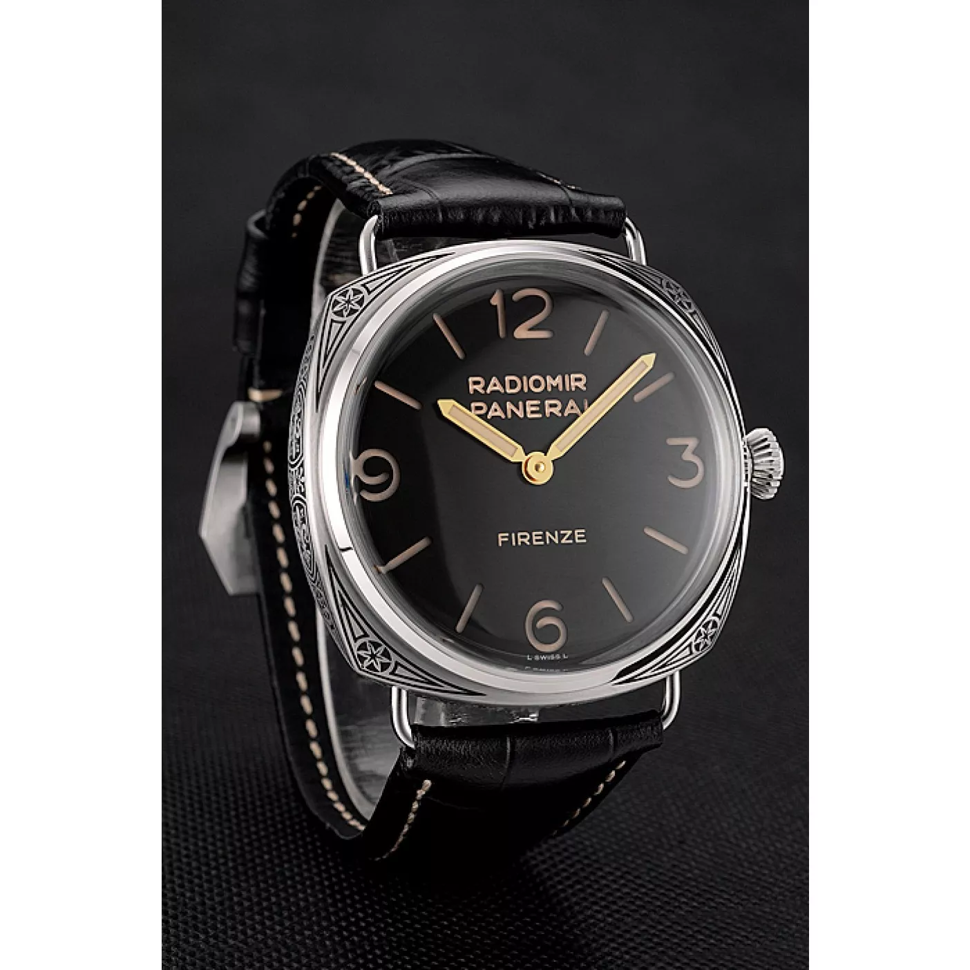 Cheap Swiss Panerai Radiomir 3 Days Acciaio "Firenze" Black Dial Stainless Steel Case Black Leather Strap 0124