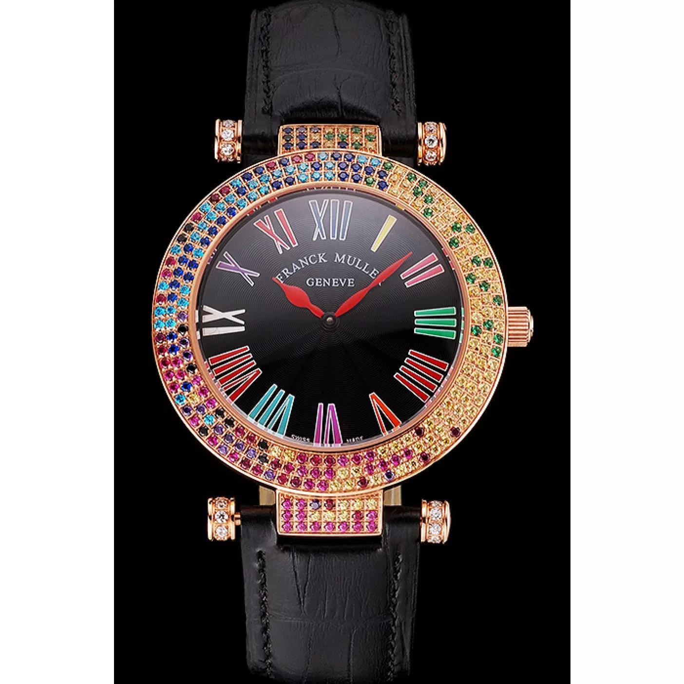 Affordable Franck Muller Double Mistery 4 Saisons Black Dial Rose Gold Case Black Leather Strap 0124