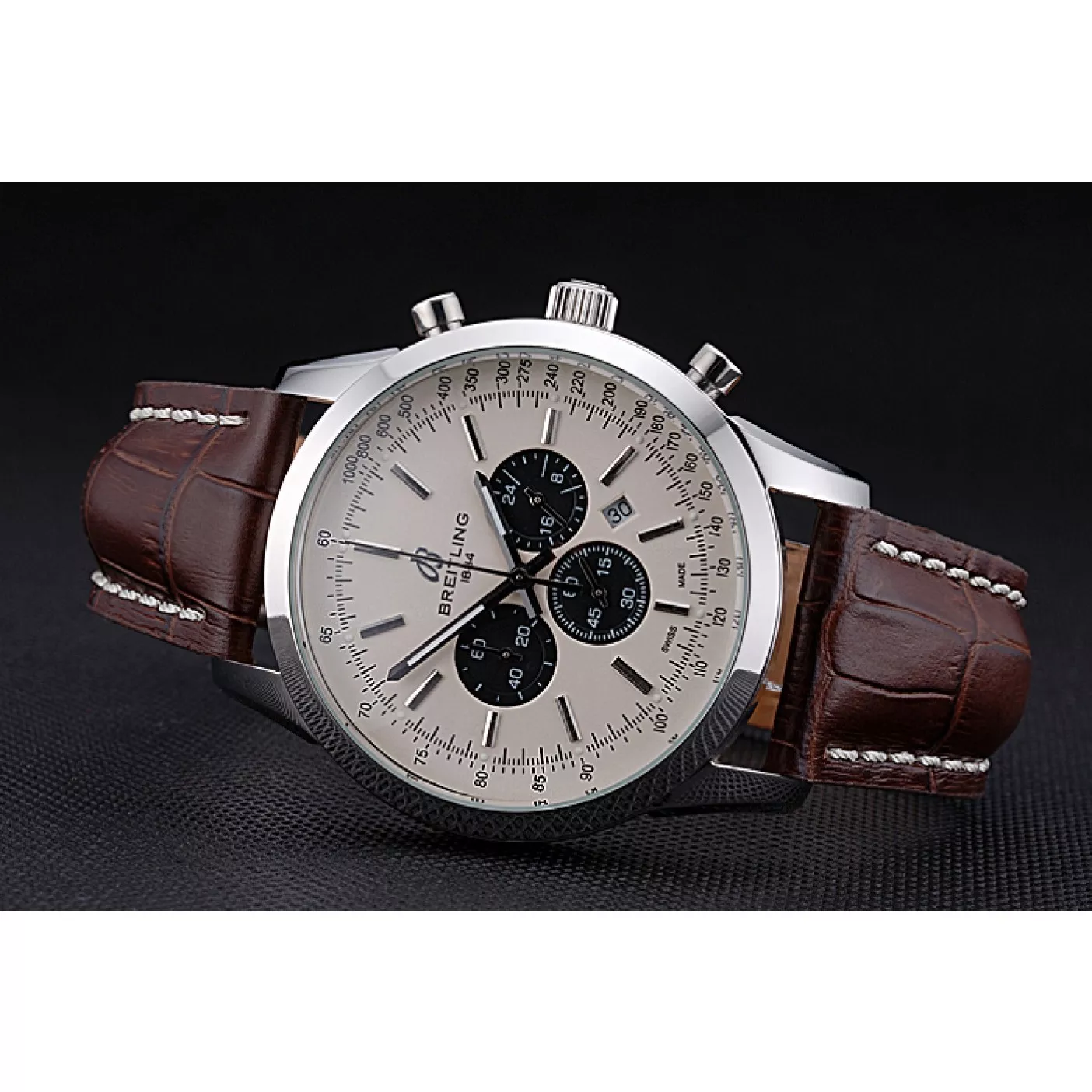 Affordable Breitling Transocean Chronograph White Dial Stainless Steel Case Brown Leather Bracelet 622243 0115