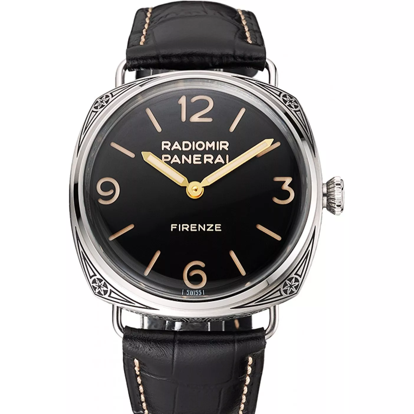 Cheap Swiss Panerai Radiomir 3 Days Acciaio "Firenze" Black Dial Stainless Steel Case Black Leather Strap 0124