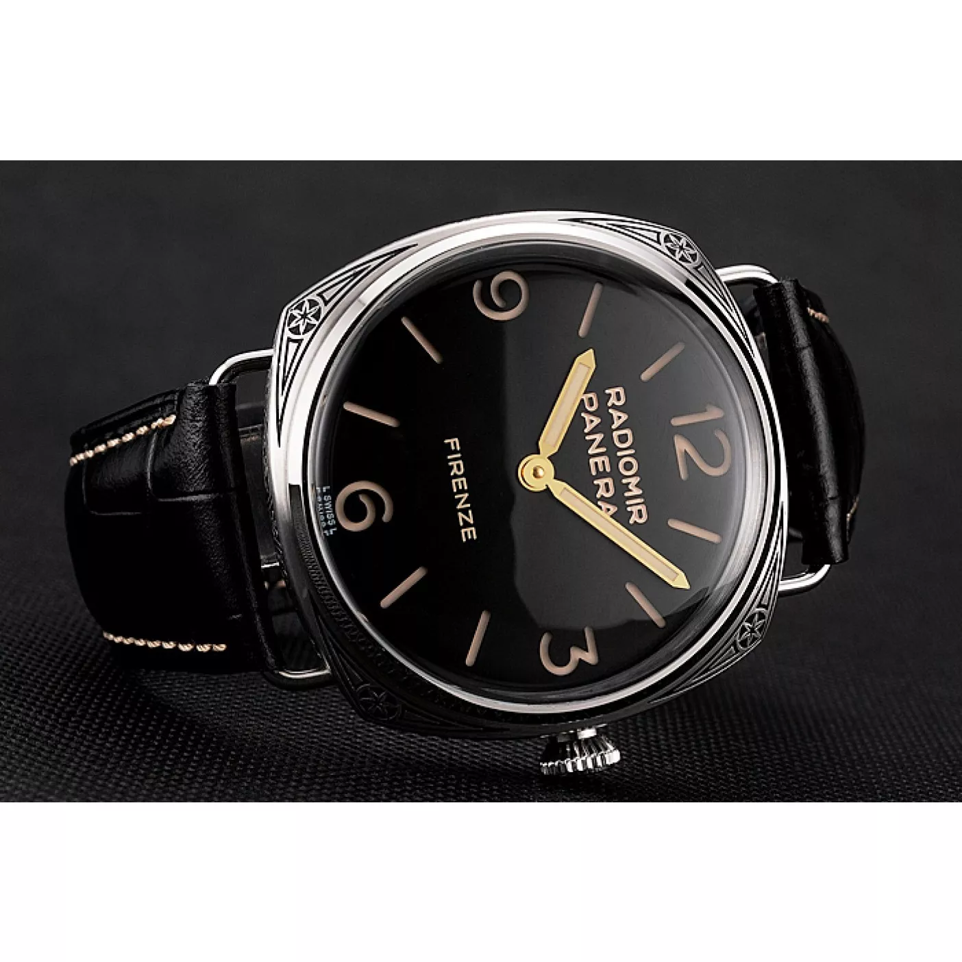 Cheap Swiss Panerai Radiomir 3 Days Acciaio "Firenze" Black Dial Stainless Steel Case Black Leather Strap 0124