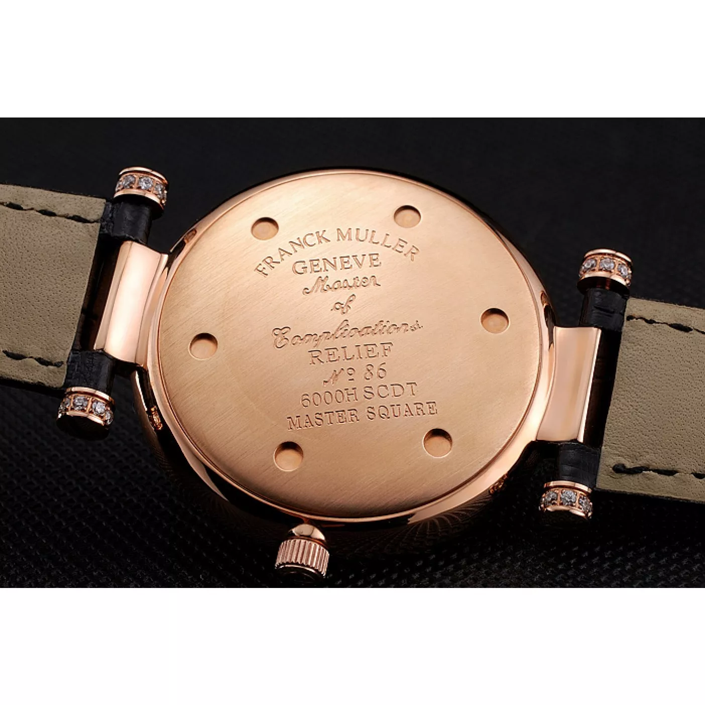 Affordable Franck Muller Double Mistery 4 Saisons Black Dial Rose Gold Case Black Leather Strap 0124