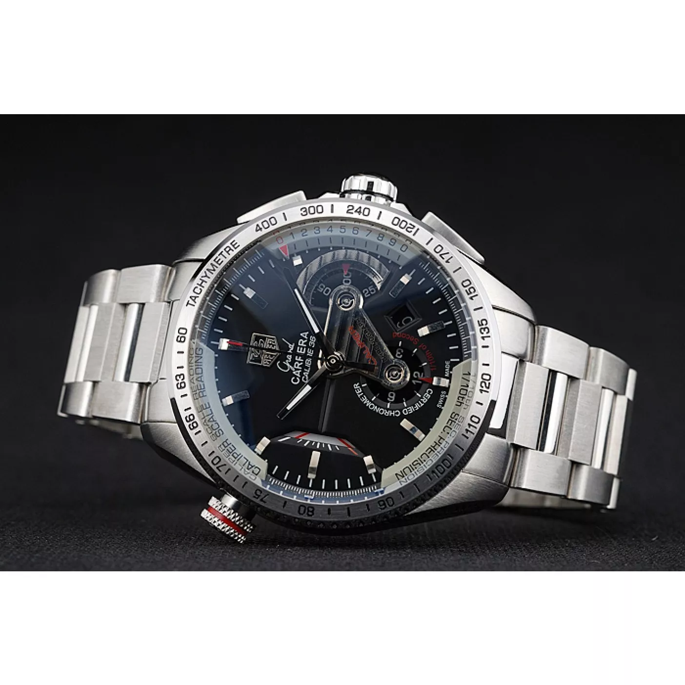 Affordable Tag Heuer Swiss Carrera Tachymeter Bezel Stainless Steel Black Dial 0117