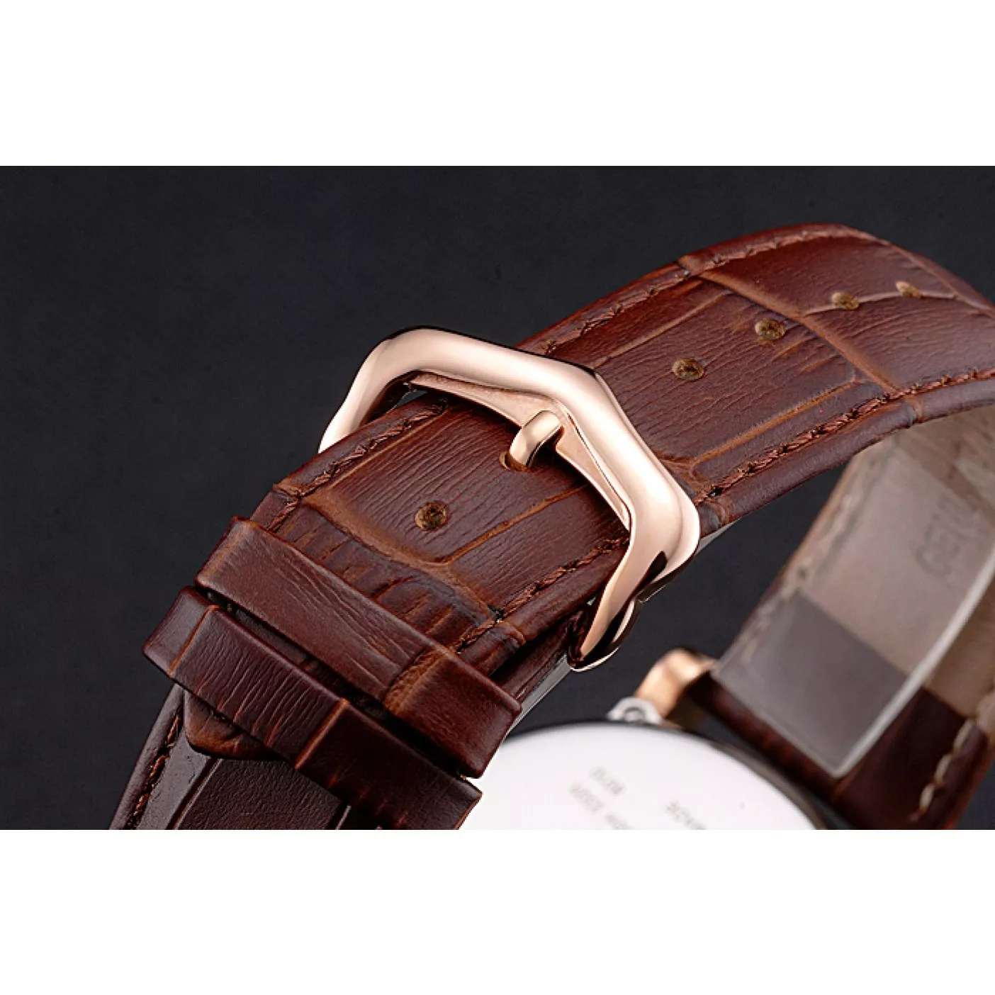 Affordable Cartier Rotonde Date White Dial Rose Gold Case Brown Leather Strap 0122