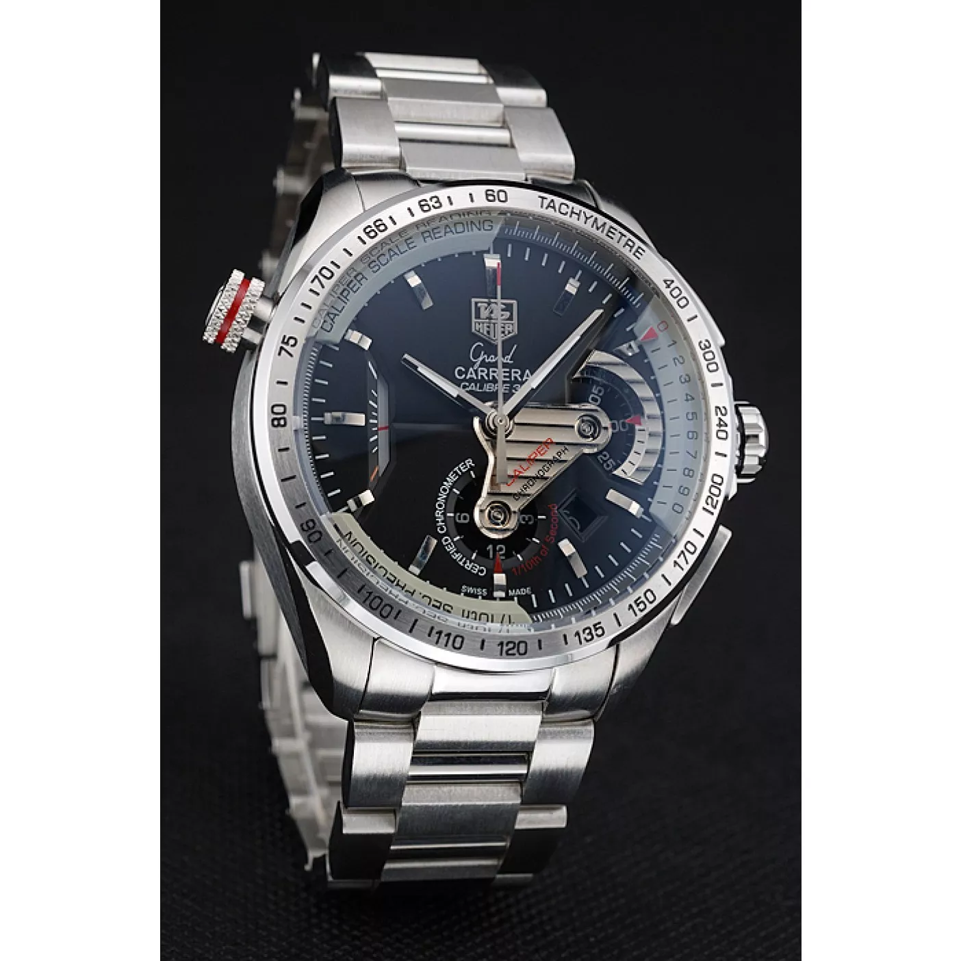 Affordable Tag Heuer Swiss Carrera Tachymeter Bezel Stainless Steel Black Dial 0117