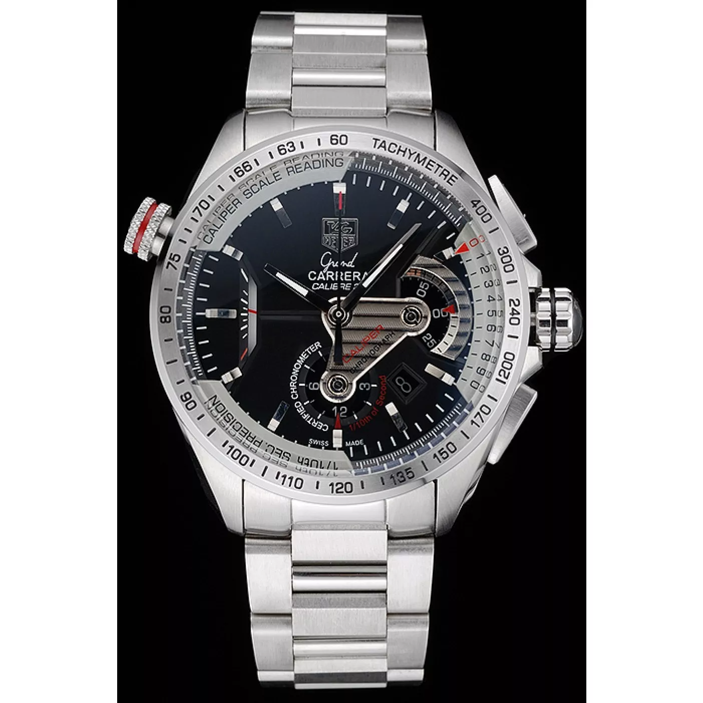 Affordable Tag Heuer Swiss Carrera Tachymeter Bezel Stainless Steel Black Dial 0117