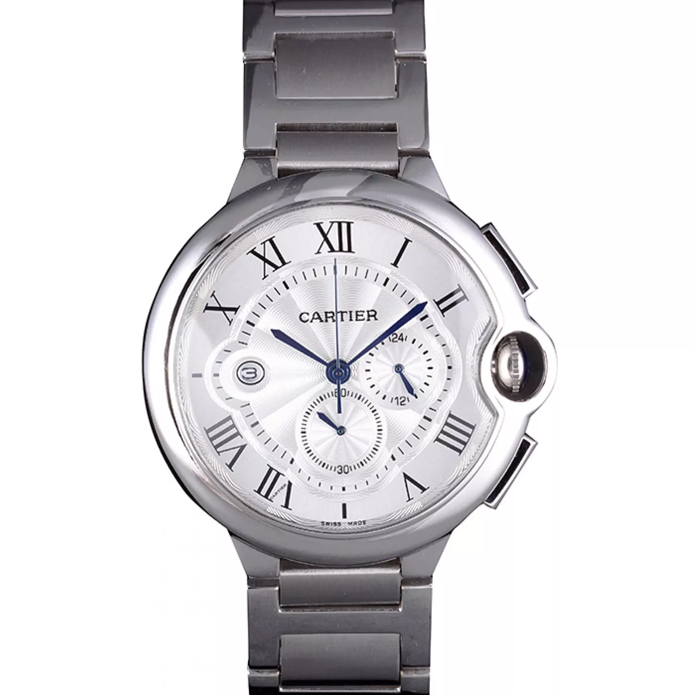 Affordable Cartier Ballon Bleu Chronograph White Dial Stainless Steel Case And Bracelet 0120