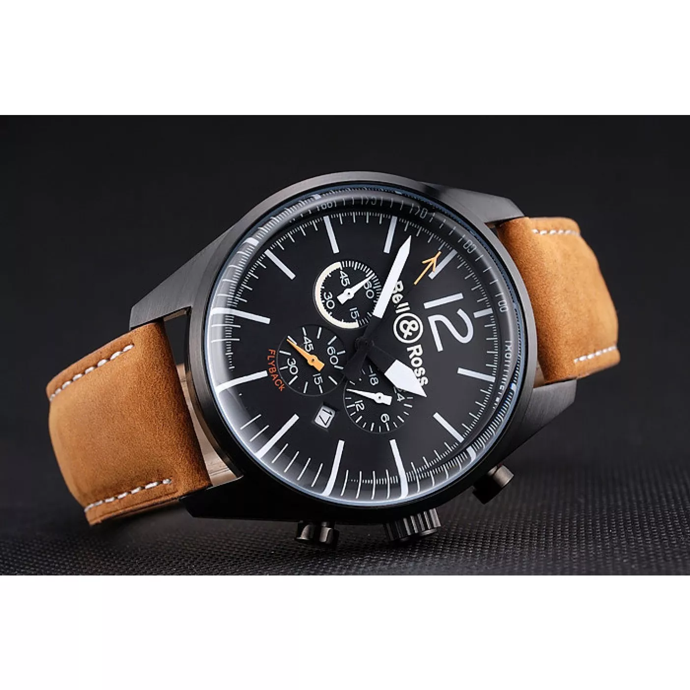 Affordable Bell and Ross BR126 Flyback Black Dial Black Case Brown Suede Leather Strap 0122