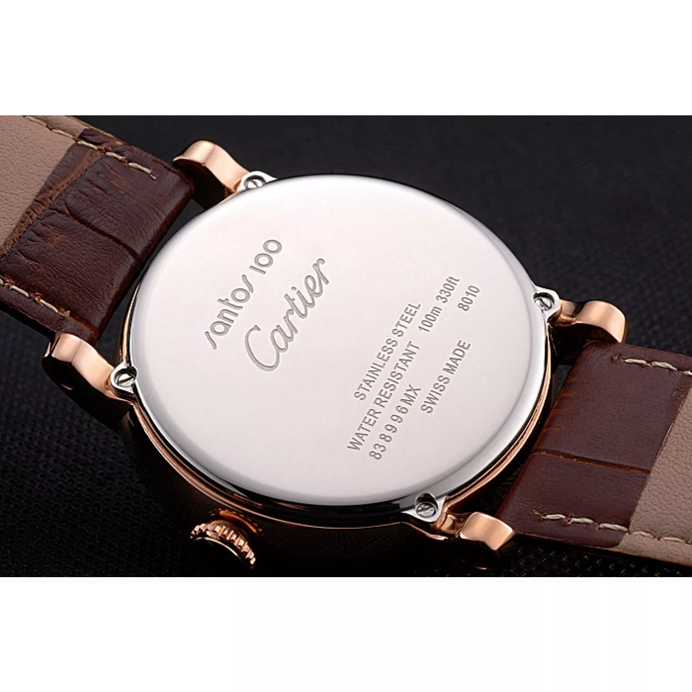 Affordable Cartier Rotonde Date White Dial Rose Gold Case Brown Leather Strap 0122