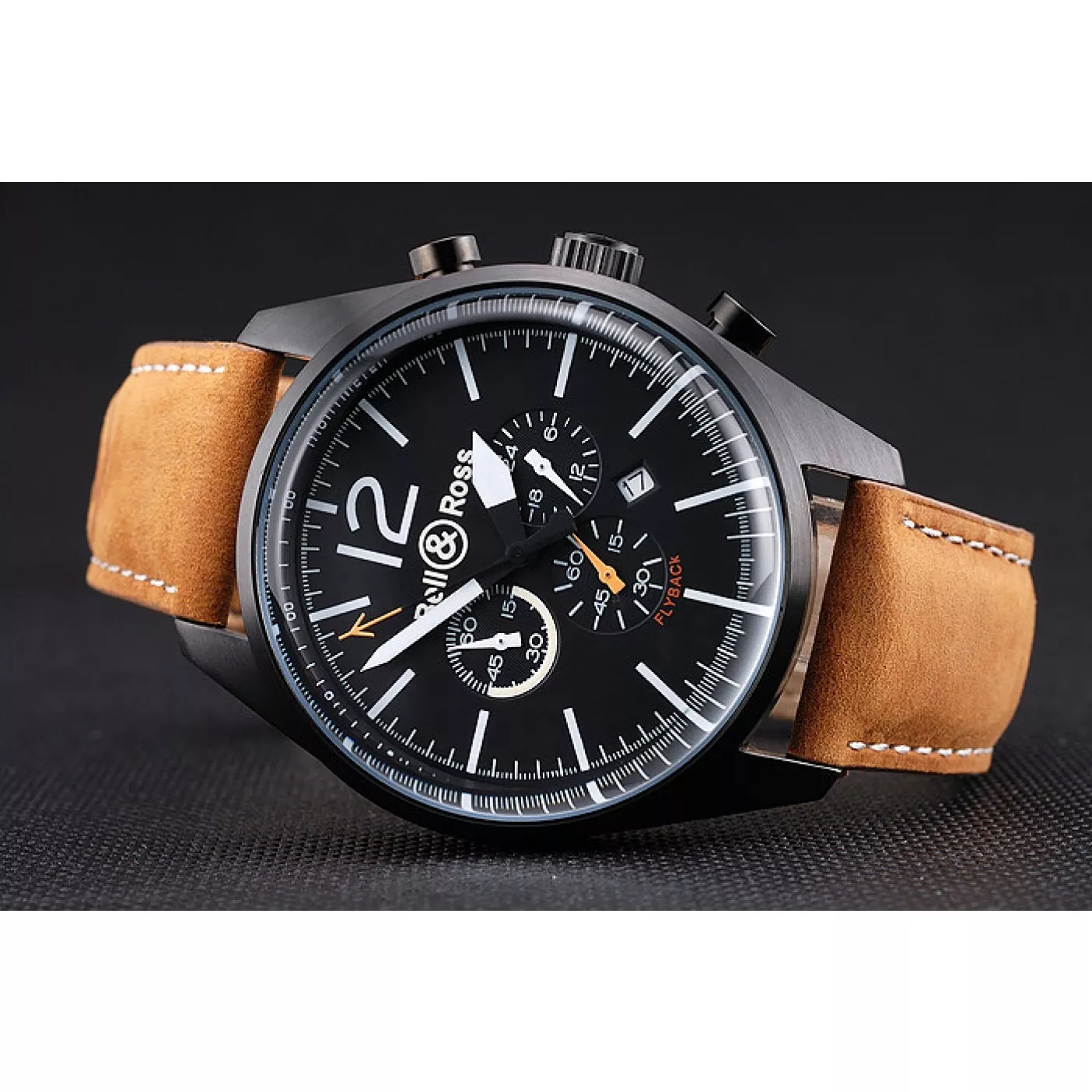 Affordable Bell and Ross BR126 Flyback Black Dial Black Case Brown Suede Leather Strap 0122