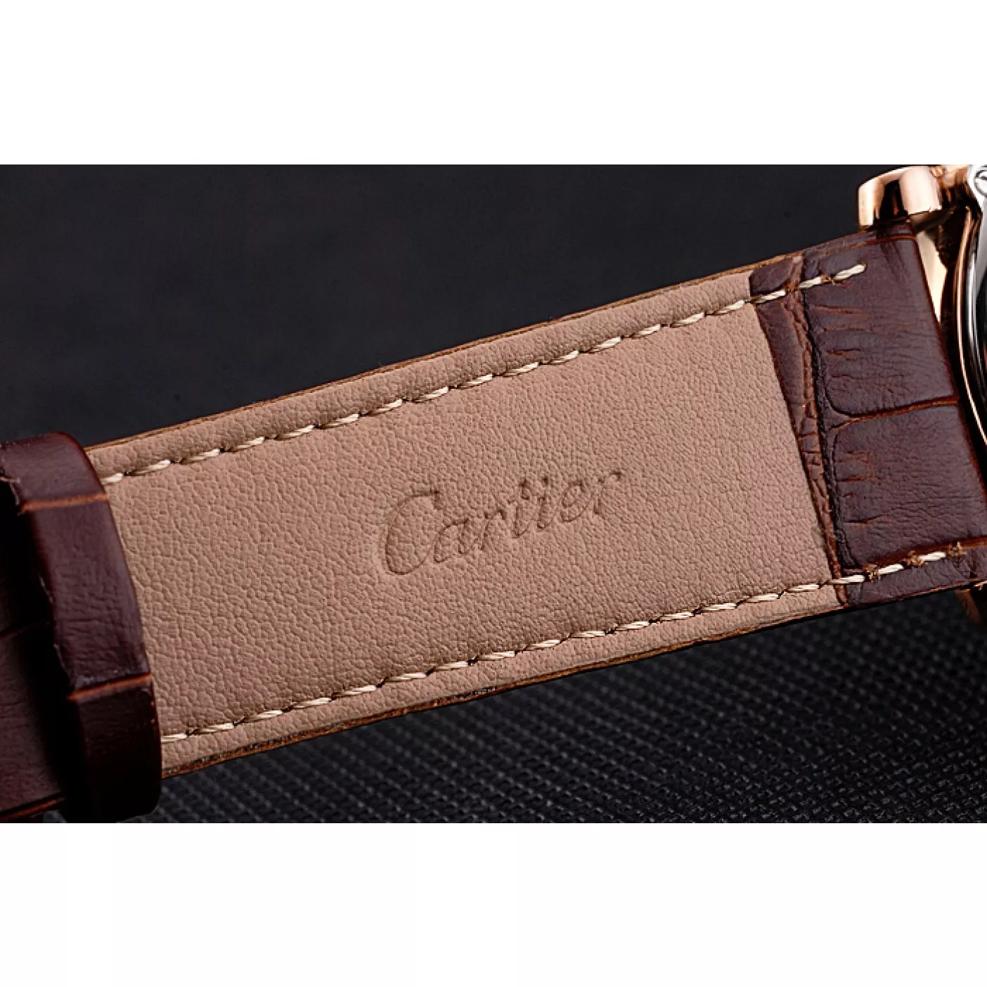 Affordable Cartier Rotonde Date White Dial Rose Gold Case Brown Leather Strap 0122