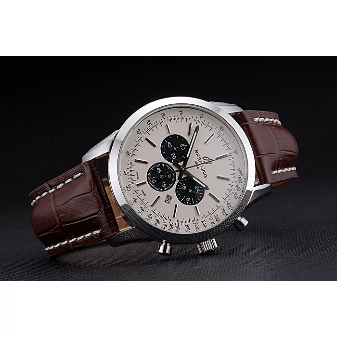 Affordable Breitling Transocean Chronograph White Dial Stainless Steel Case Brown Leather Bracelet 622243 0115