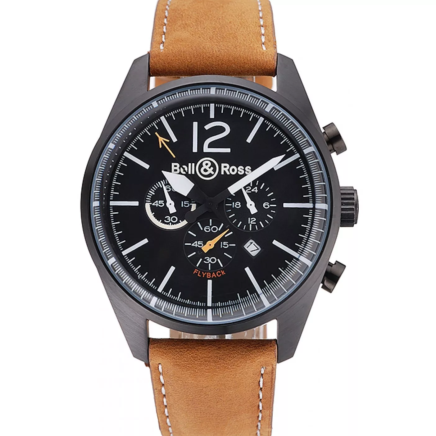 Affordable Bell and Ross BR126 Flyback Black Dial Black Case Brown Suede Leather Strap 0122