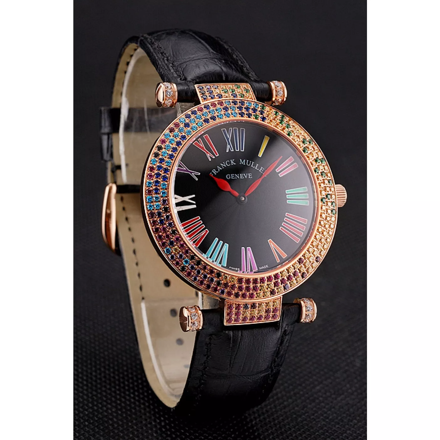 Affordable Franck Muller Double Mistery 4 Saisons Black Dial Rose Gold Case Black Leather Strap 0124