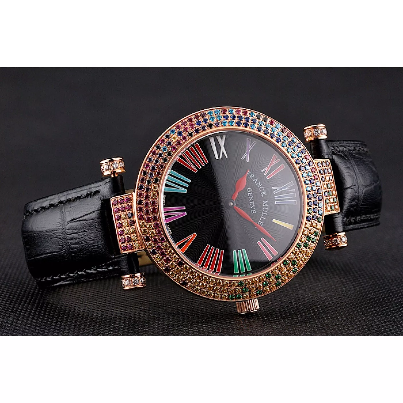 Affordable Franck Muller Double Mistery 4 Saisons Black Dial Rose Gold Case Black Leather Strap 0124