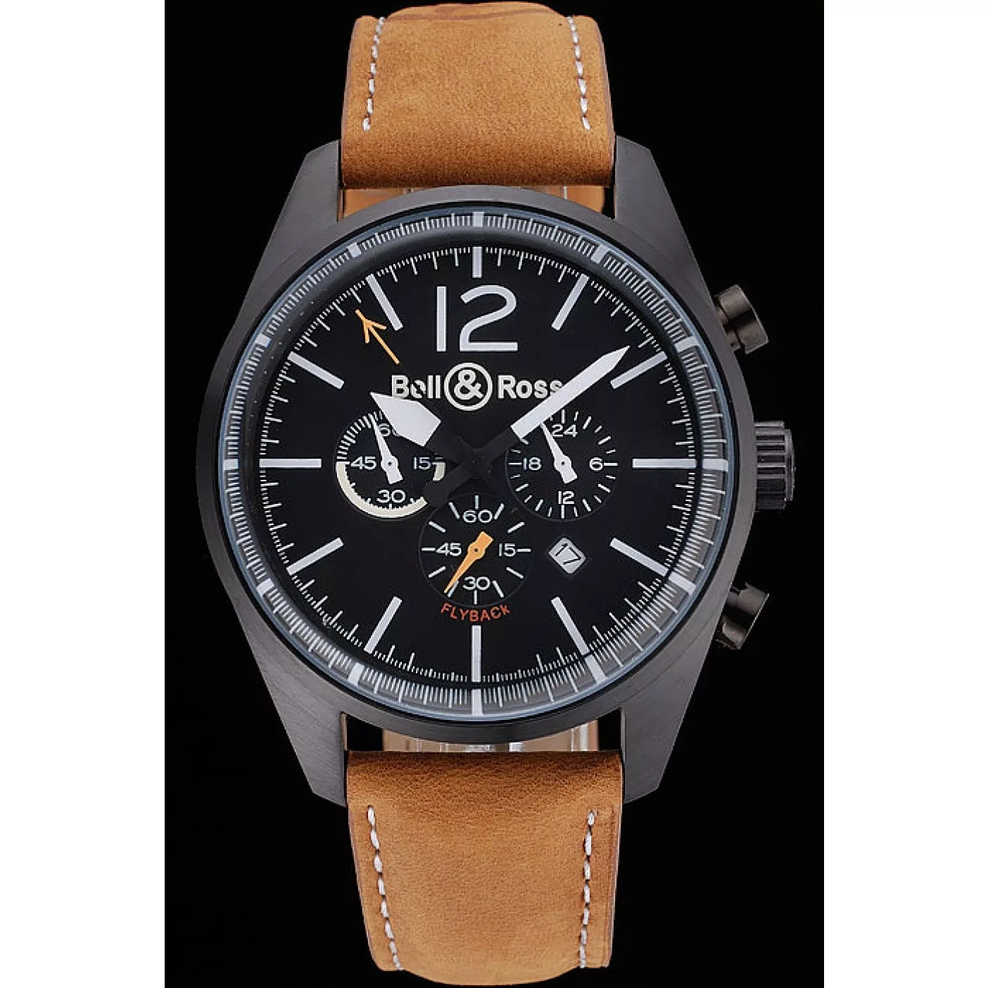 Affordable Bell and Ross BR126 Flyback Black Dial Black Case Brown Suede Leather Strap 0122