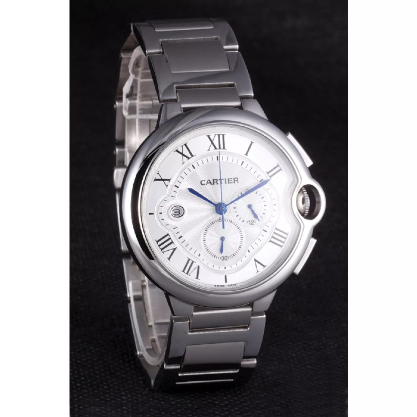 Affordable Cartier Ballon Bleu Chronograph White Dial Stainless Steel Case And Bracelet 0120