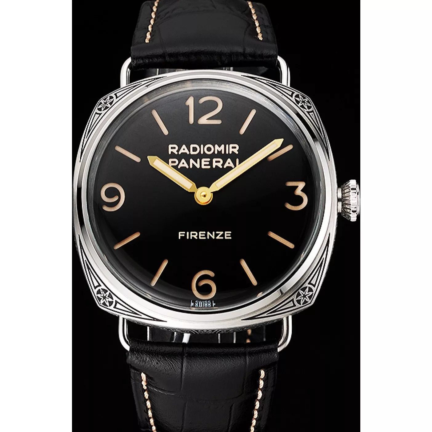 Cheap Swiss Panerai Radiomir 3 Days Acciaio "Firenze" Black Dial Stainless Steel Case Black Leather Strap 0124