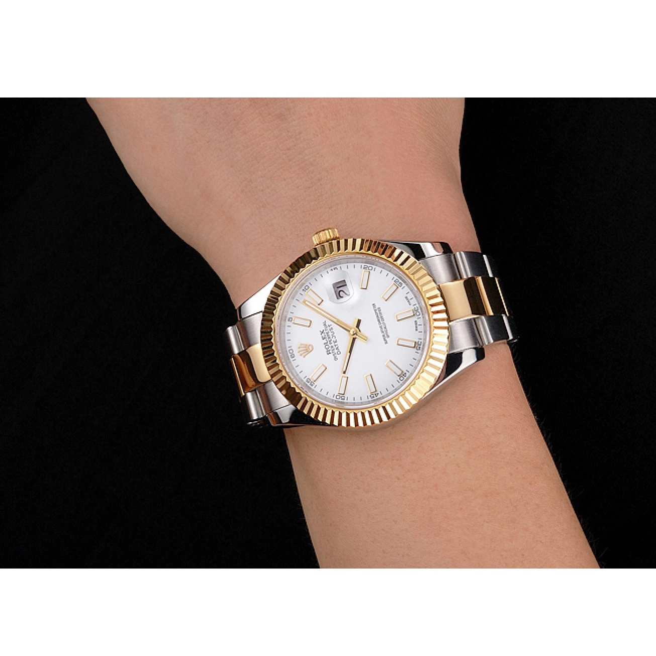 Affordable Gold Rolex Datejust Bracelet Dial Tone Stainless Swiss White Steel Case Two 0218