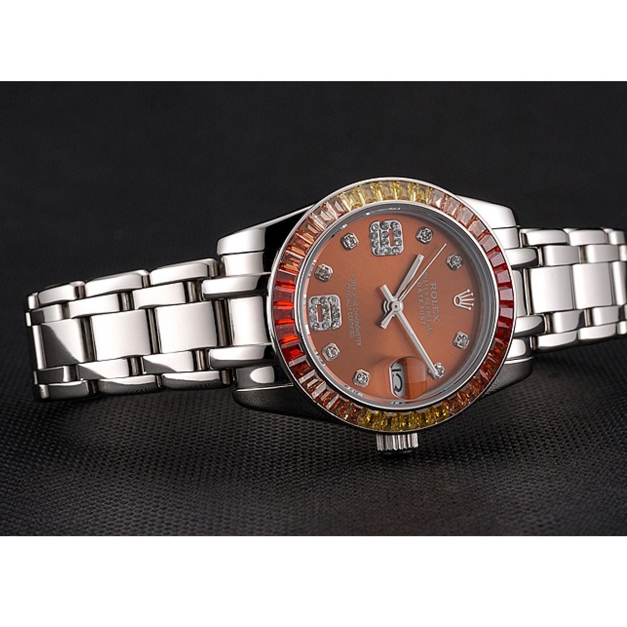 Affordable Bracelet Dial Pearlmaster Rolex Case Datejust Stainless 39 Steel And Cognac 0219