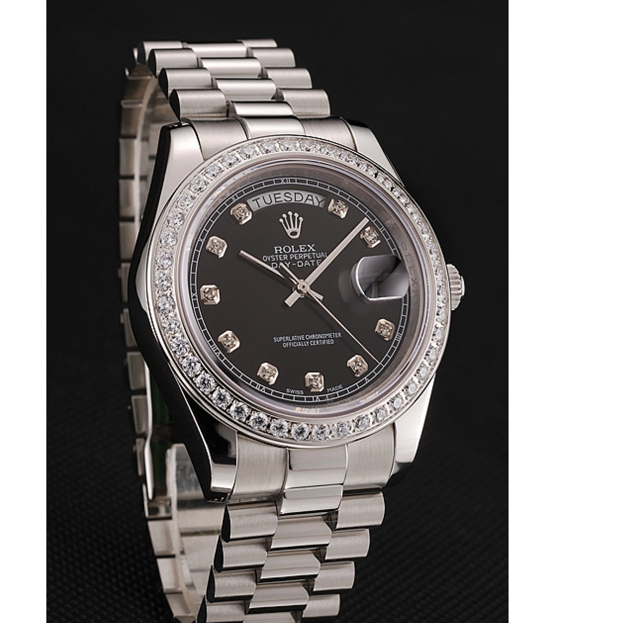 Affordable Numerals 1453965 Diamond Rolex Bracelet Stainless Diamond Case Swiss Steel Day-Date Dial Black 0222