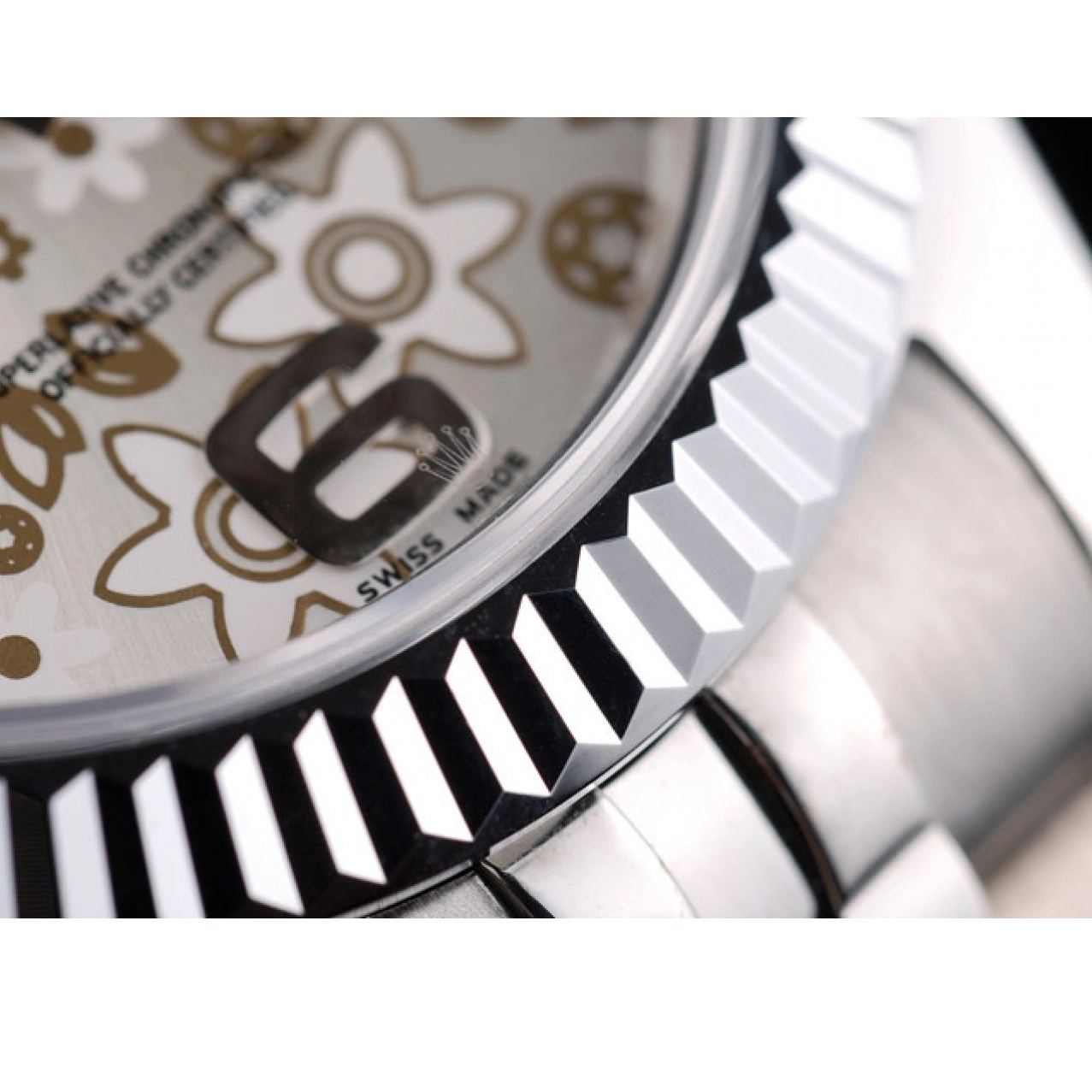 Affordable Rolex Steel Bezel Stainless Swiss Silver Dial Flower 42001 Ribbed DateJust 0223