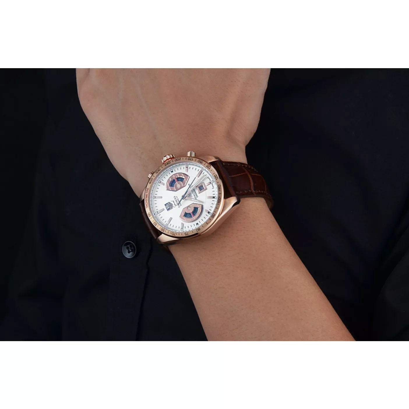 Affordable Tag Heuer Carrera Rose Gold Case White Dial Brown Leather Strap 98245 0203