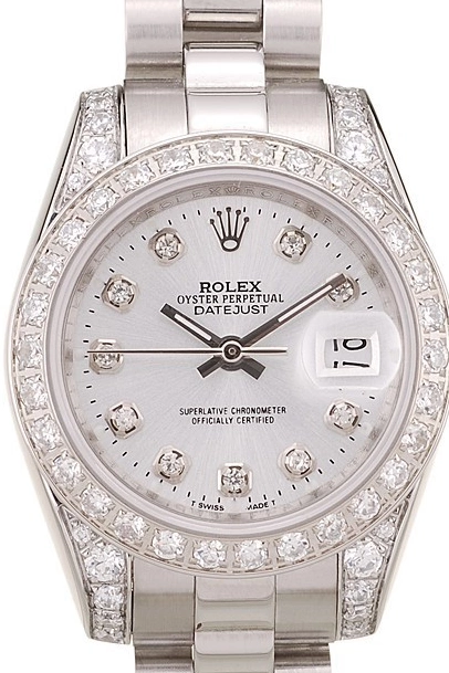 Affordable Rolex Diamond Diamond Plated Steel Stainless Dial Brushed DateJust White Bezel Case Plated 0215