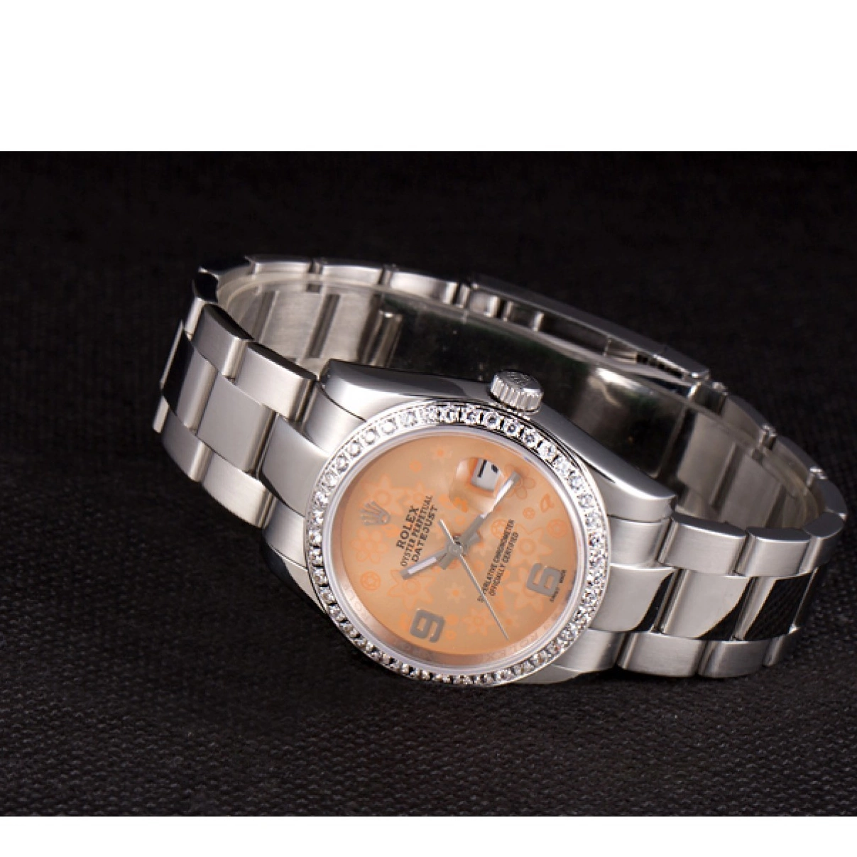 Cheap Orange Datejust Stainless Diamond Flowers Steel Polished Dial Rolex Plated 0223