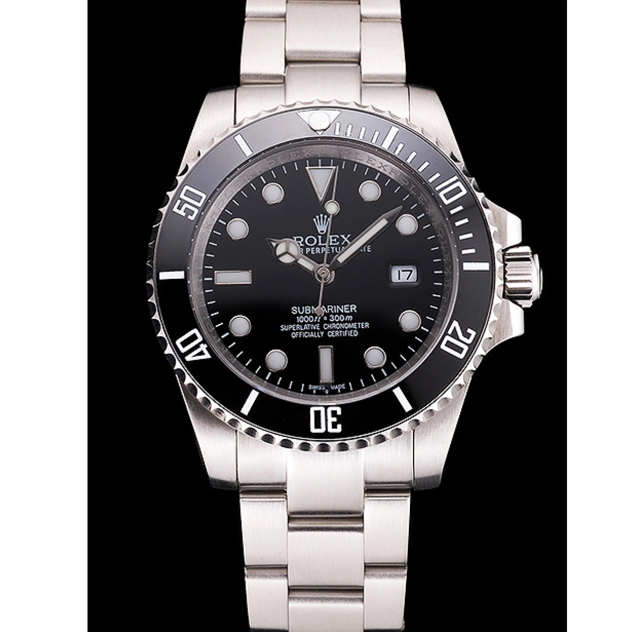 Affordable Bracelet Rolex Black Case Bezel Dial And Date Stainless Steel Swiss And Small Submariner 0219