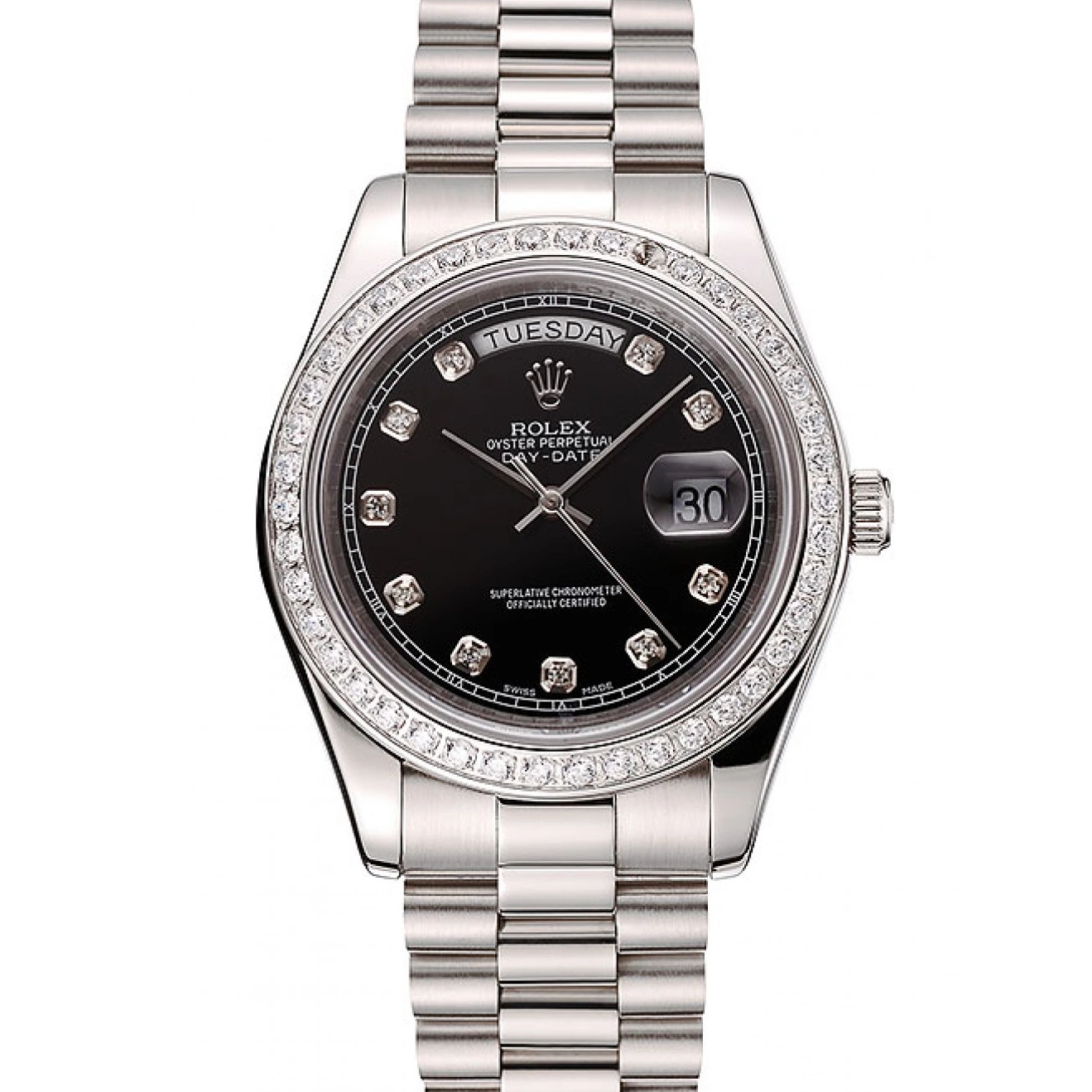 Affordable Numerals 1453965 Diamond Rolex Bracelet Stainless Diamond Case Swiss Steel Day-Date Dial Black 0222