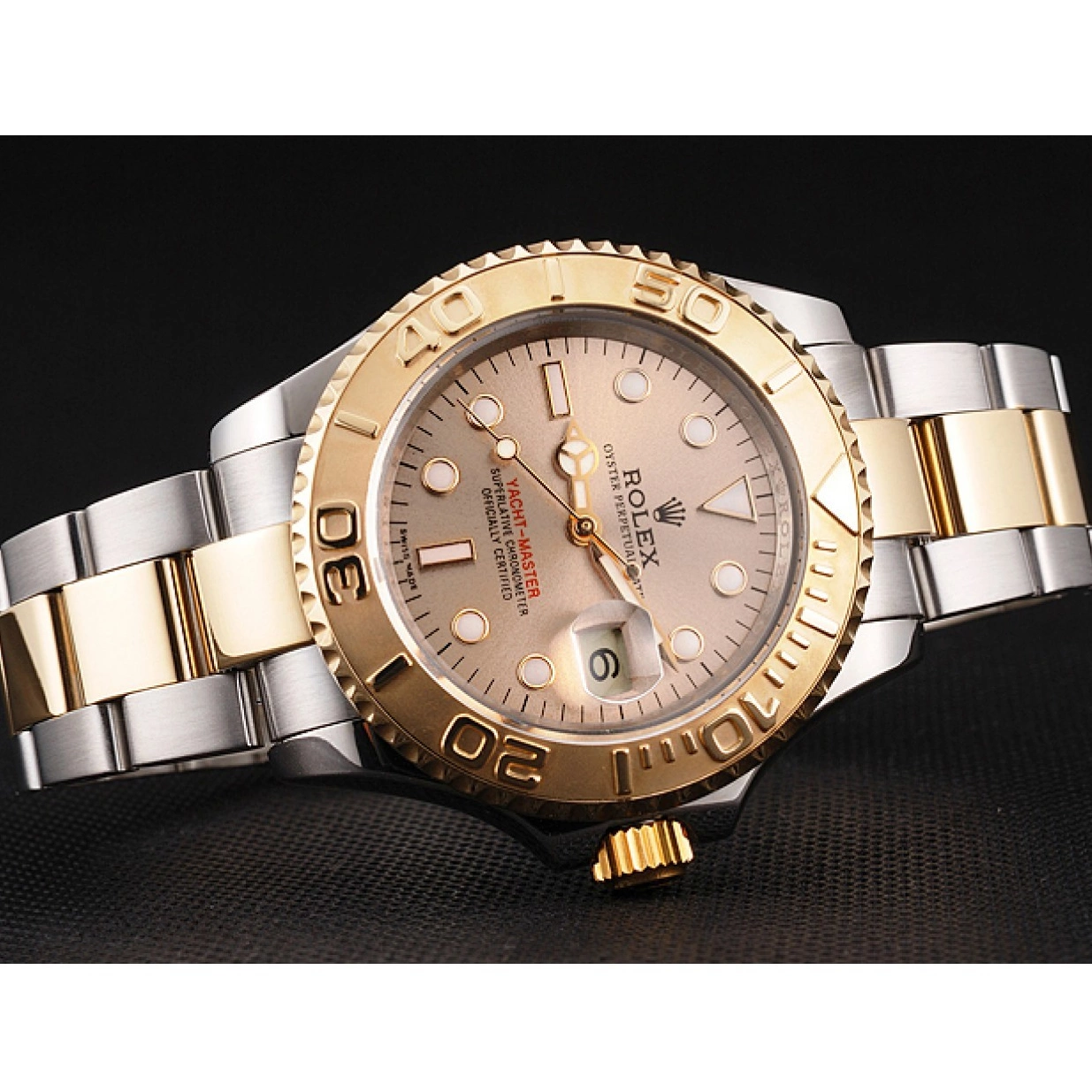 Affordable Bezel Steel Champagne Tone Stainless Bracelet Gold Yacht-Master Swiss Rolex Case Two Dial 0216