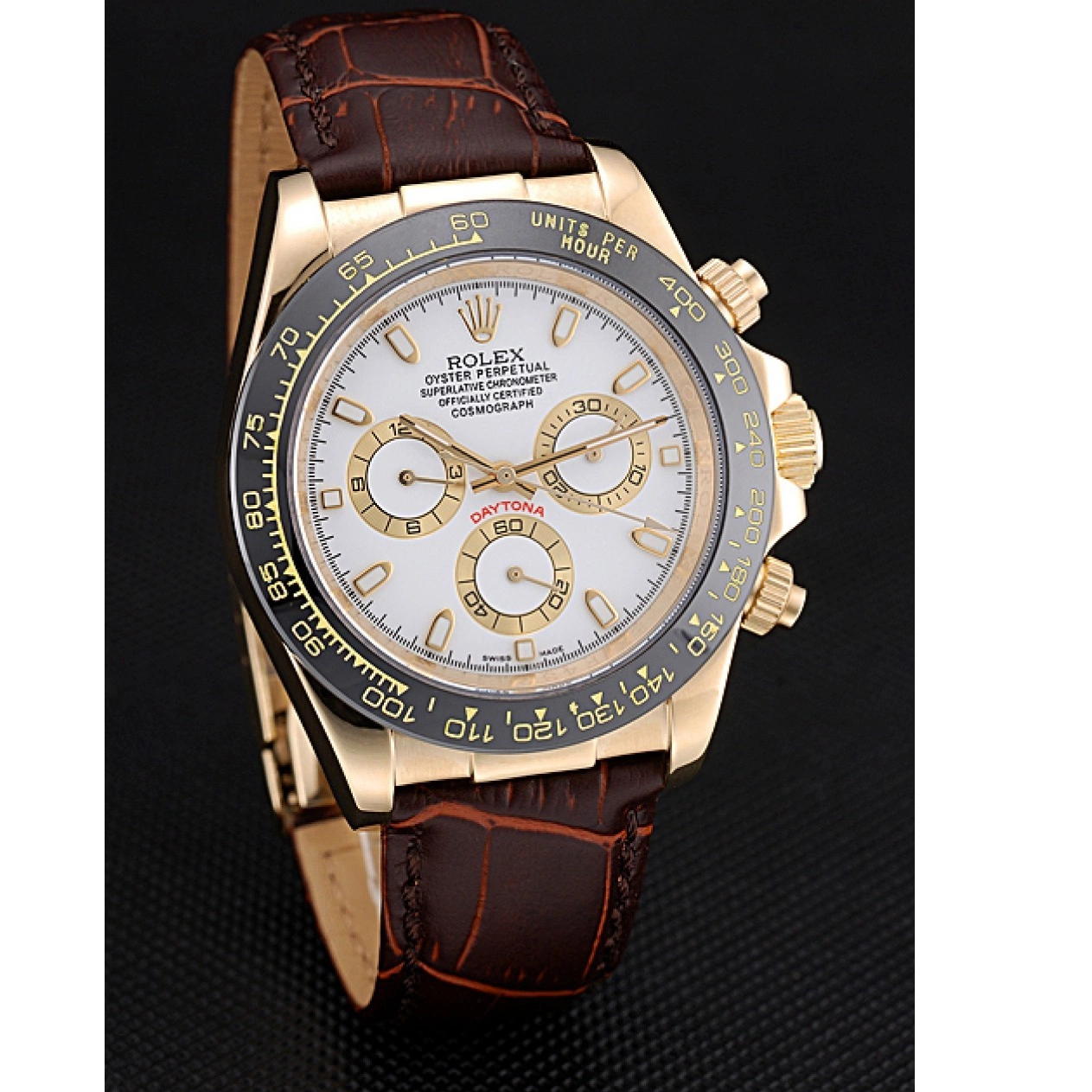 Cheap Gold Daytona Leather Cosmograph 622633 Case White Brown Rolex Dial Bracelet 0217