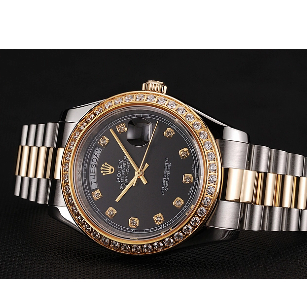 Affordable Black Gold Bracelet Day-Date 1453975 Diamond Two Swiss Tone Steel Rolex Stainless Case Dial 0220