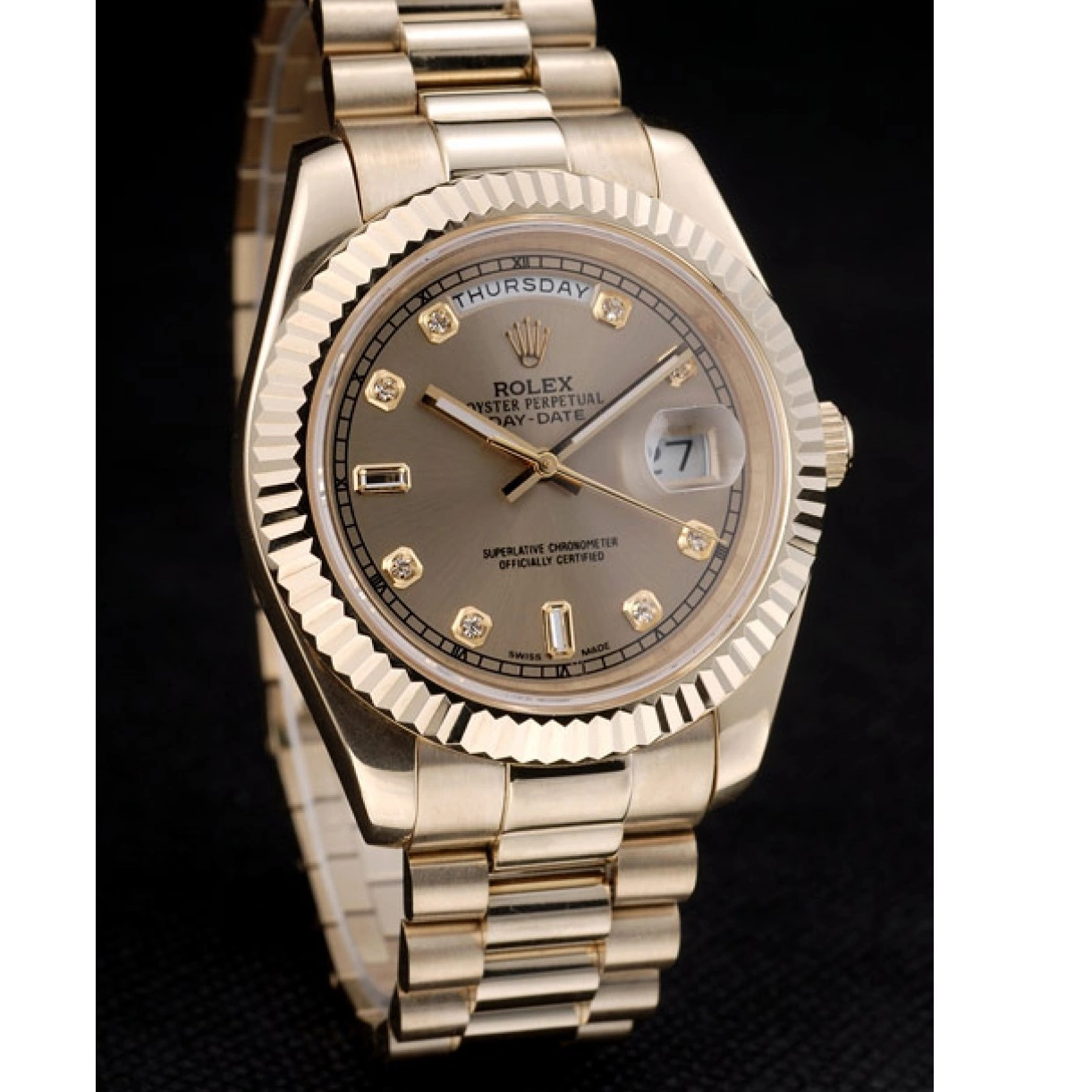 Cheap DayDate Gold Gold Dial 41997 Steel Rolex Ribbed Swiss Stainless Bezel 0217