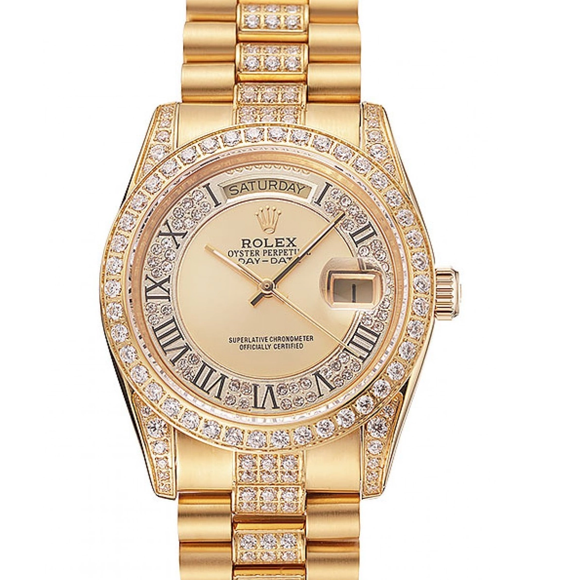 Affordable Gold Bracelet Swiss Rolex Diamond 1453954 Pave Gold Diamond Day-Date Dial 0209