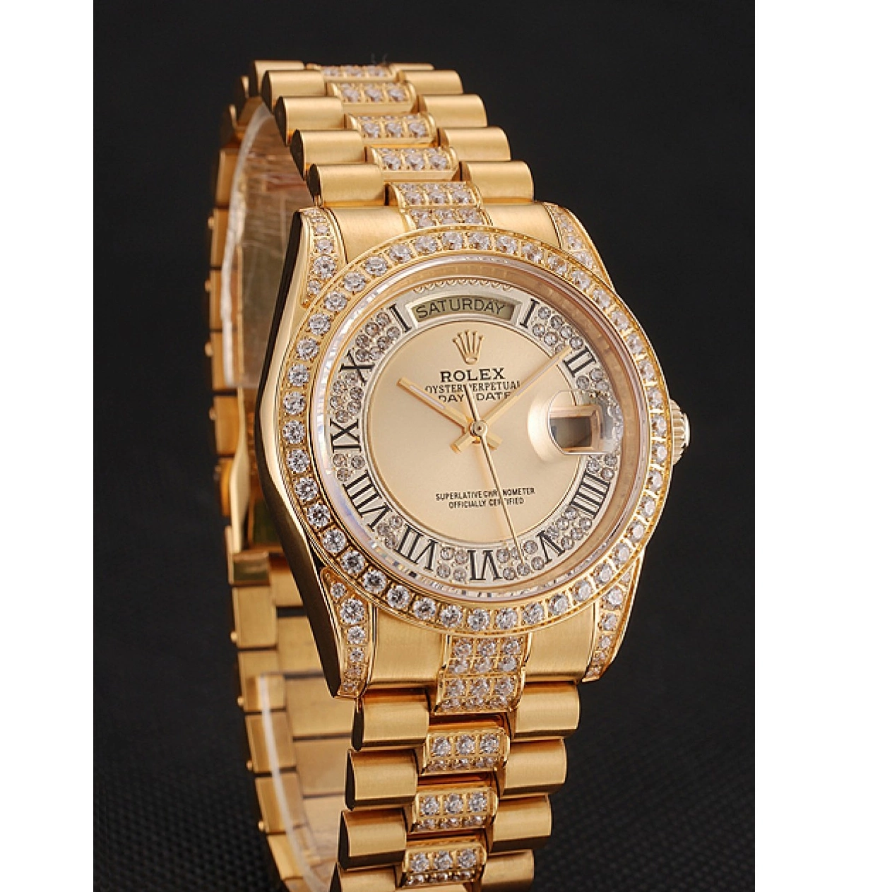 Affordable Gold Bracelet Swiss Rolex Diamond 1453954 Pave Gold Diamond Day-Date Dial 0209