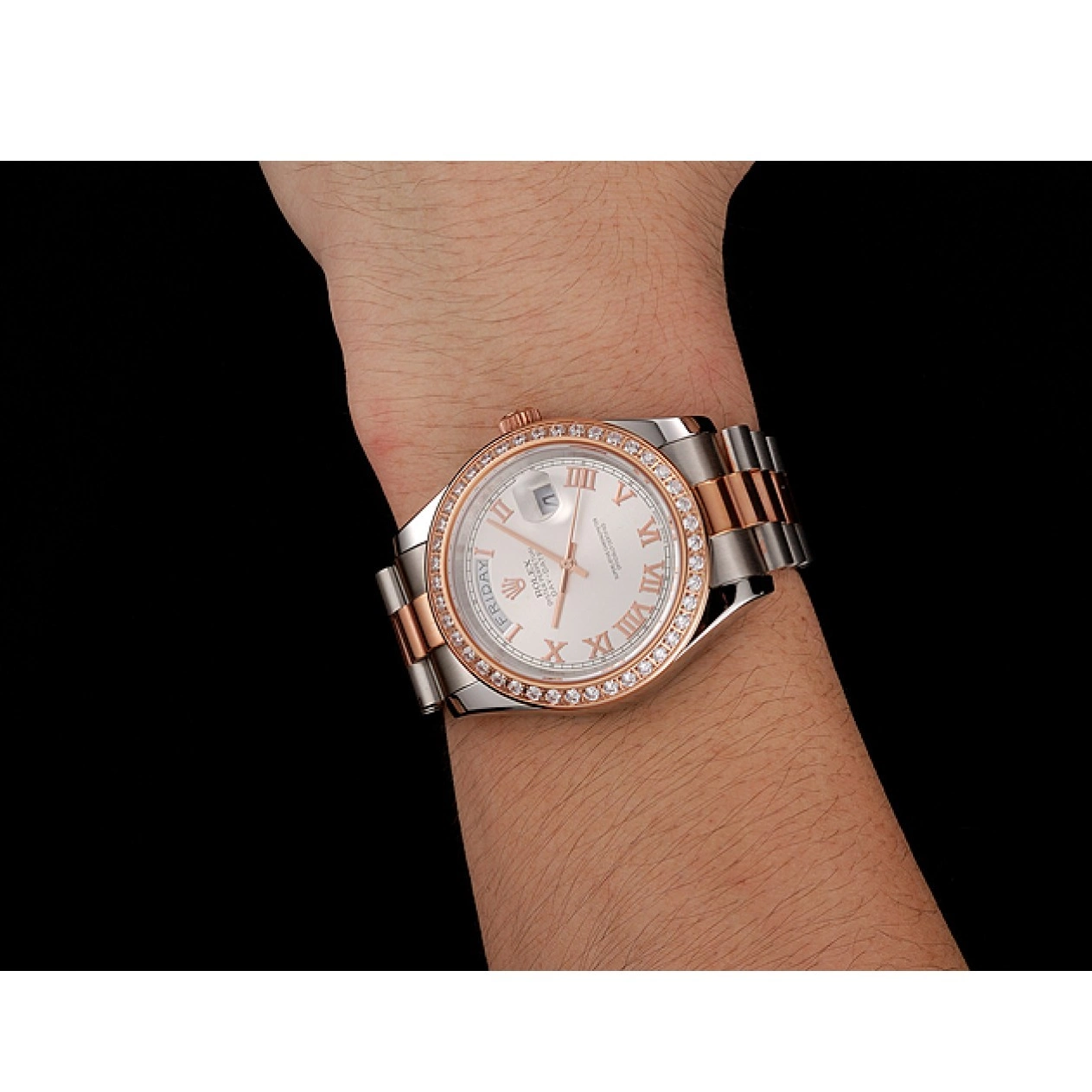 Affordable Diamonds And White Gold Dial Day-Date 1454108 Swiss Bracelet Rose Bezel Steel Rolex Staineless 0228