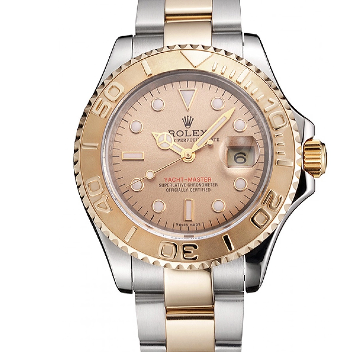 Affordable Bezel Steel Champagne Tone Stainless Bracelet Gold Yacht-Master Swiss Rolex Case Two Dial 0216