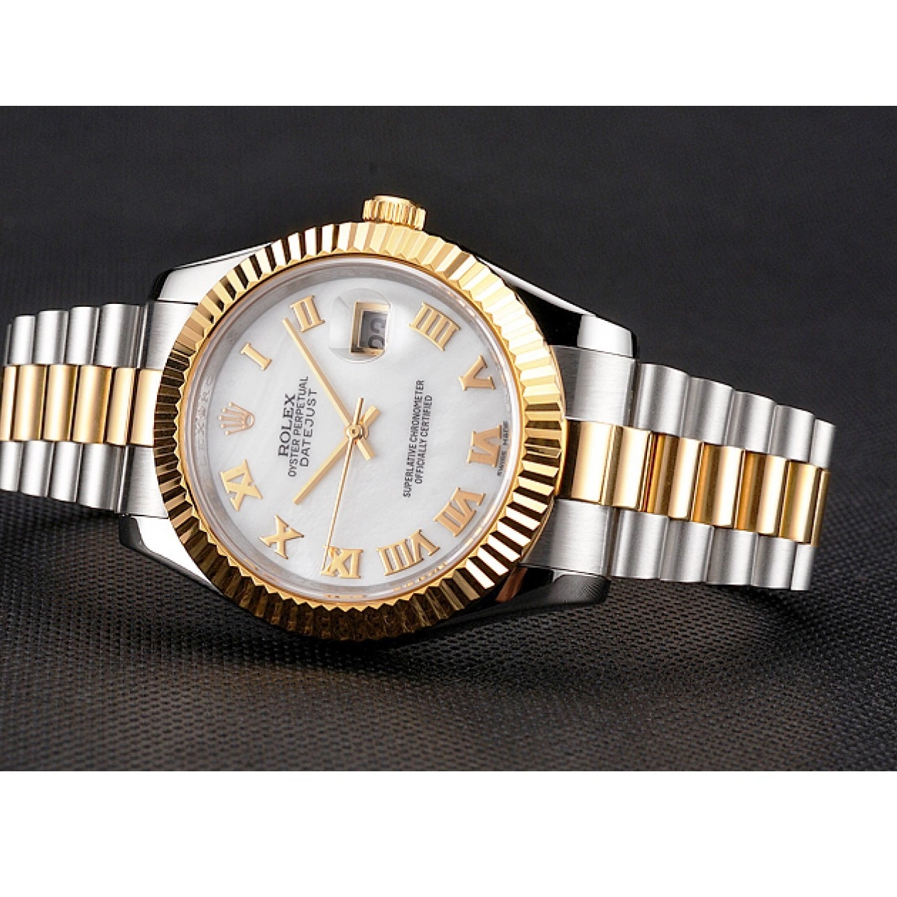 Affordable Two Bezel Tone Swiss Rolex Dial Datejust Steel Case Numerals Bracelet Gold Roman White Stainless 0222