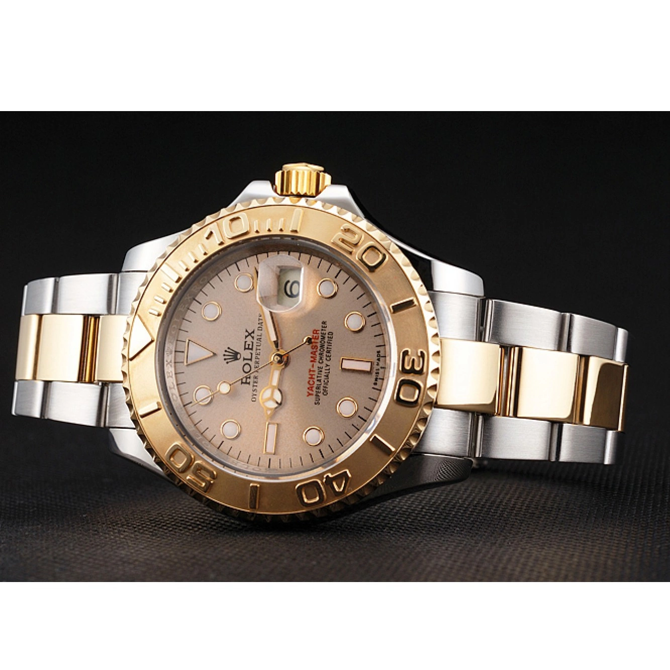 Affordable Bezel Steel Champagne Tone Stainless Bracelet Gold Yacht-Master Swiss Rolex Case Two Dial 0216