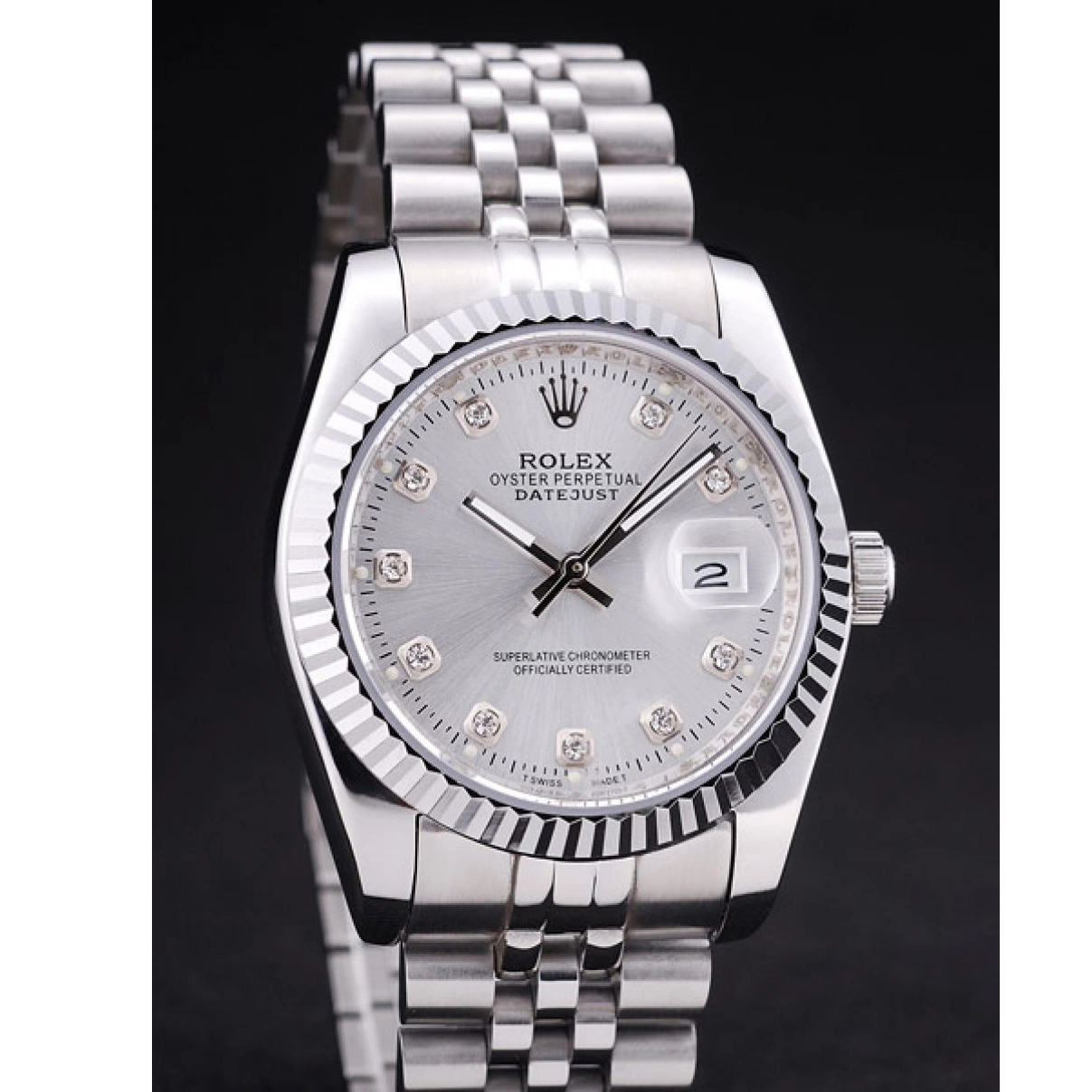 Cheap 7455 Dial Ribbed Bezel Datejust Rolex Diamonds Silver 0221