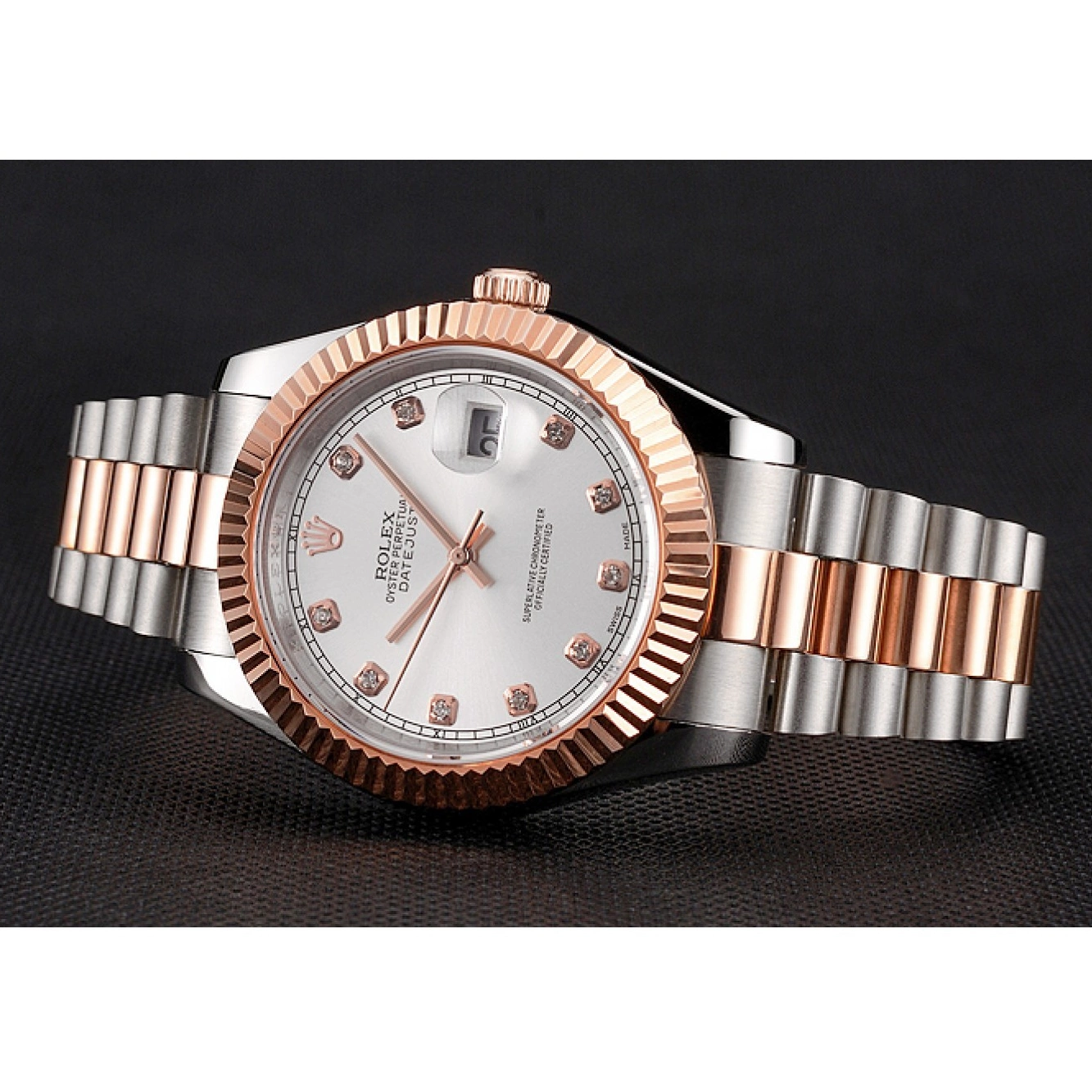 Cheap Gold Bezel Dial Bracelet Rose Tone White Stainless Datejust Case Swiss Two Steel Rolex 0218