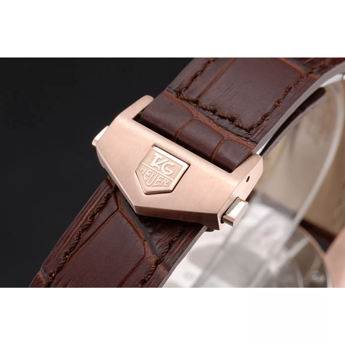 Affordable Tag Heuer Carrera Rose Gold Case White Dial Brown Leather Strap 98245 0203