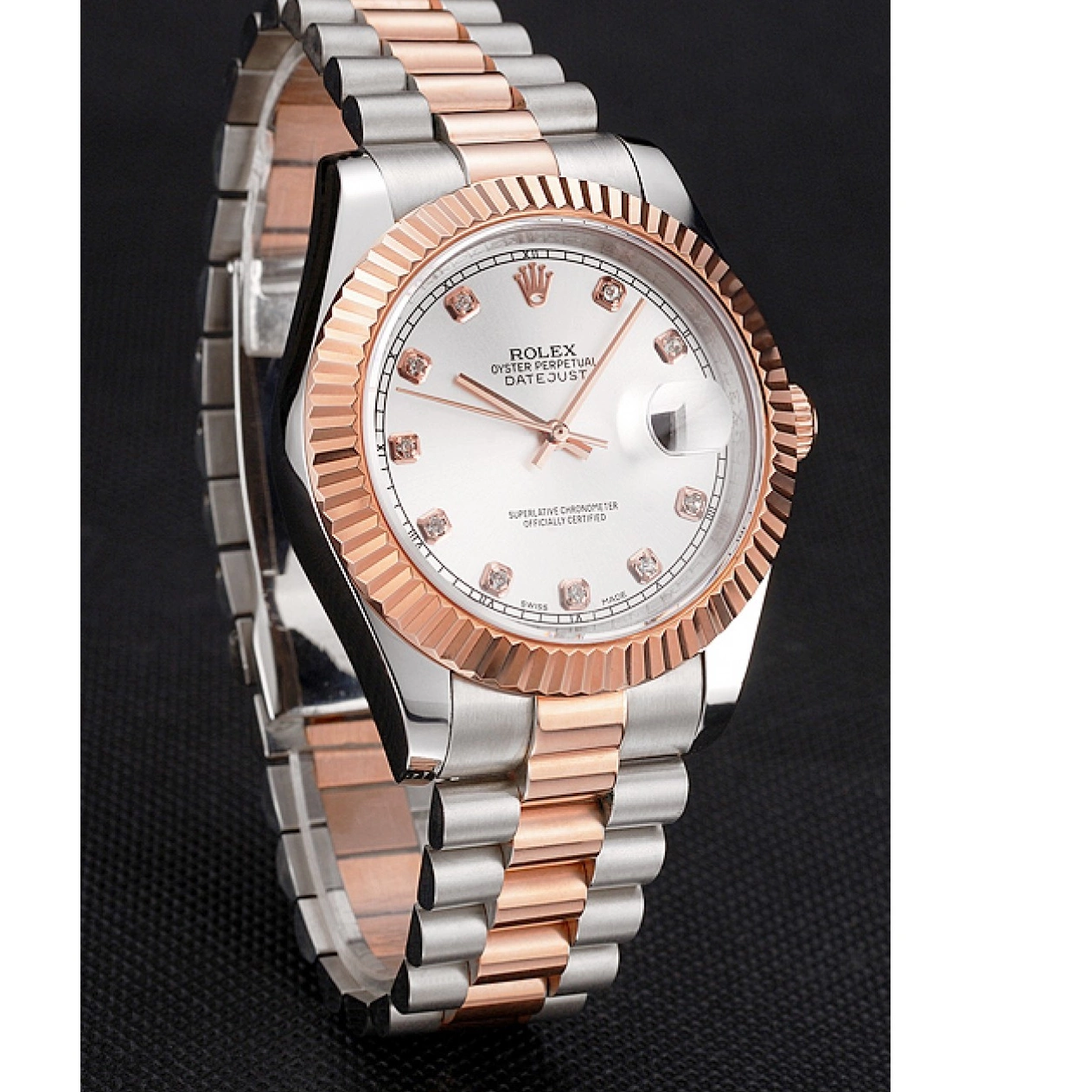 Cheap Gold Bezel Dial Bracelet Rose Tone White Stainless Datejust Case Swiss Two Steel Rolex 0218