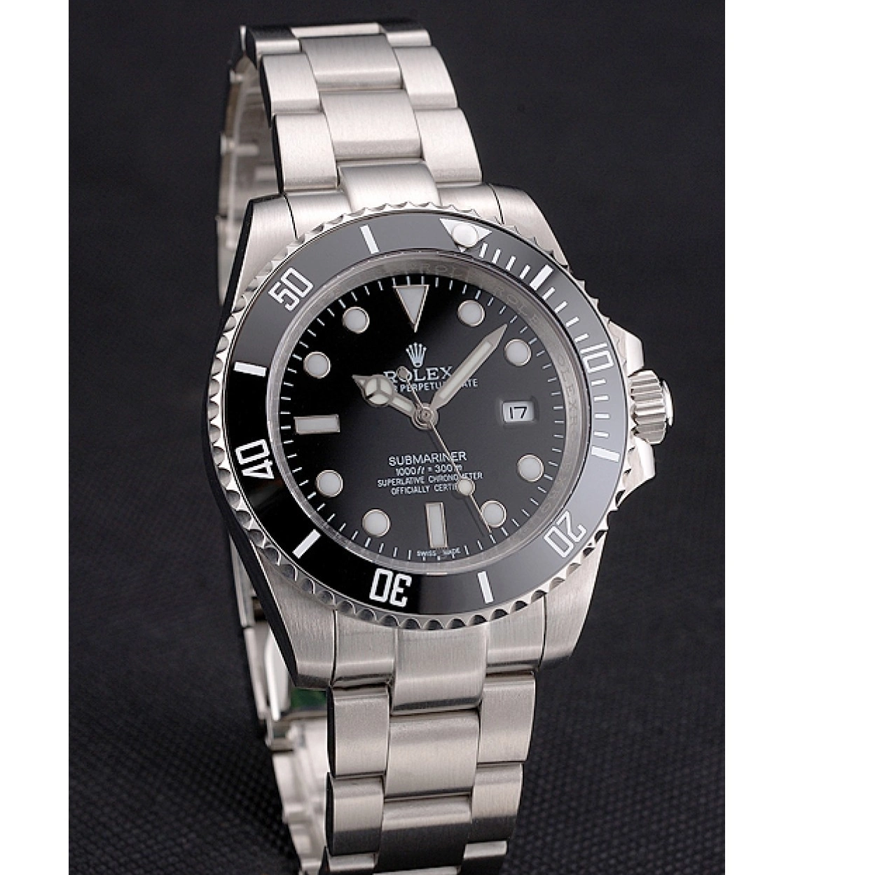 Affordable Bracelet Rolex Black Case Bezel Dial And Date Stainless Steel Swiss And Small Submariner 0219