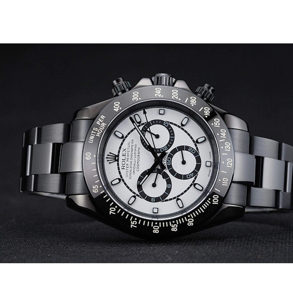 Affordable Black Rolex Steel 1454249 Case Dial And Daytona Cosmograph Stainless And Black Bracelet White 0215